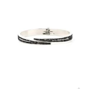 Paparazzi Silver Bracelet with Black Accents Deco Drama Black Rhinestone Jewelry